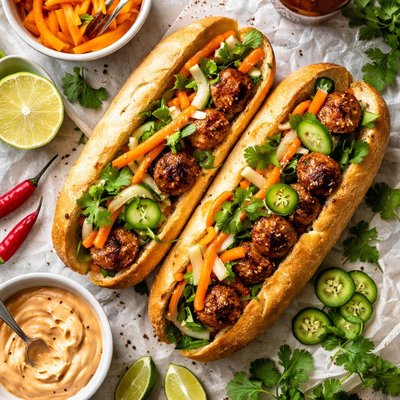 Image of Italian Sausage Banh Mi Vietnamese Sub Sandwich