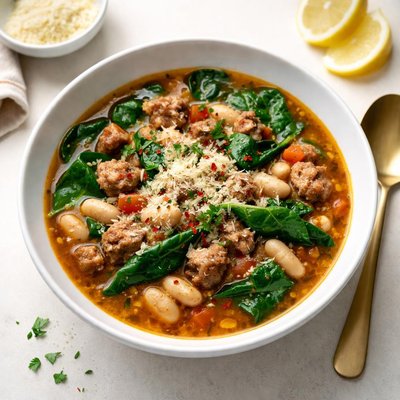 Image of Italian Sausage Bean and Spinach Soup