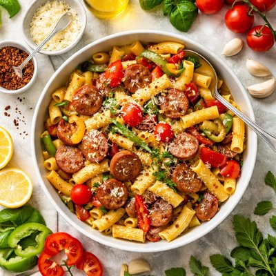 Image of Italian Sausage Peppers and Pasta