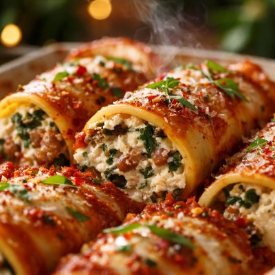 Image of Italian Sausage Spinach and Ricotta Cannelloni Kelsey Nixon