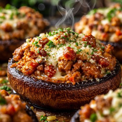 Image of Italian Sausage Stuffed Portobello Mushrooms with Herb Parmesan