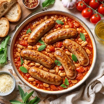 Image of Italian Sausages and Beans with Sage Salsiccie Con Fagioli All Uccelletto