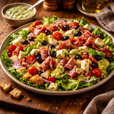 Image of Italian Style Chef Salad with Creamy Pesto Dressing