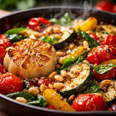 Image of Italian Vegetable Skillet with Roasted Garlic and Pine Nuts