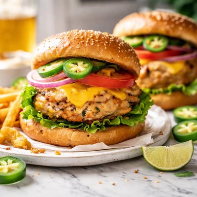 Image of Jalapeno and Cheddar Stuffed Turkey Burgers