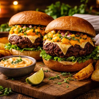 Image of Jamaican Jerk Burgers with Orange Chipotle Mayonnaise