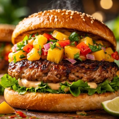 Image of Jamaican Jerk Turkey Burgers with Papaya Mango Salsa
