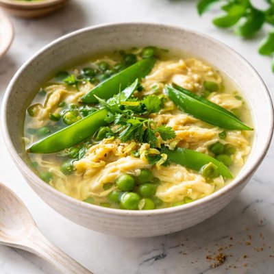 Image of Japanese Egg Soup with Peas Tamago to Kinusaya No Suimono