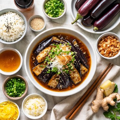 Image of Japanese Eggplant Aubergine Tanaka and Dashi