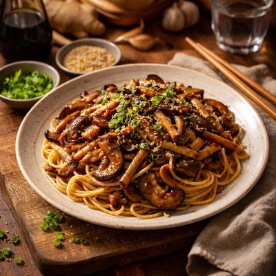 Image of Japanese Ginger Fried Mushroom Pasta