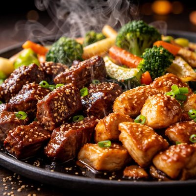 Image of Japanese Steakhouse Hibachi Chicken and Steak with Vegtables