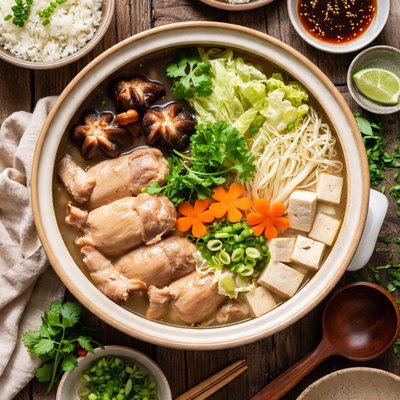 Image of Japanese Style Chicken in a Pot Soup