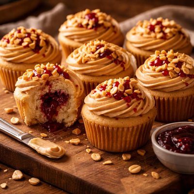 Image of Jelly Filled Cupcakes with Peanut Butter Frosting