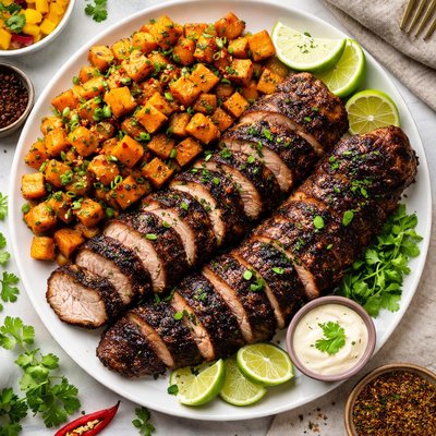 Image of Jerk Pork Tenderloin with Glazed Sweet Potatoes