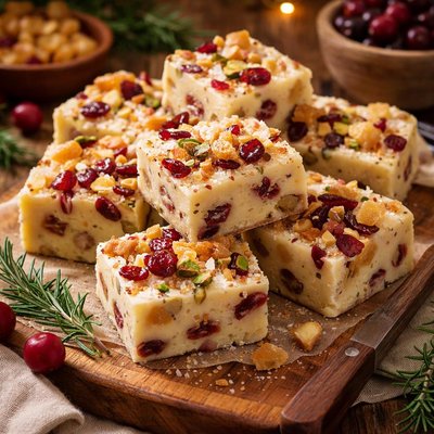 Image of Jewel Studded Holiday Fudge with Ginger and Cranberries