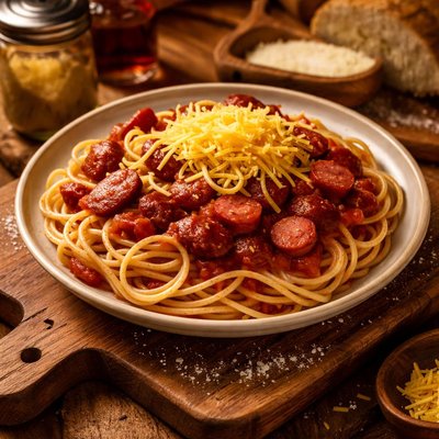 Image of Espaguetis al estilo Jollibee vegano