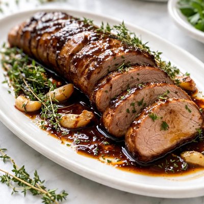 Image of Juicy Balsamic Glazed Pork Tenderloin with Garlic and Thyme
