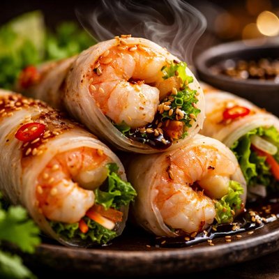 Image of Jumbo Shrimp Rolls with a Sweet Soy Sauce