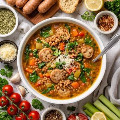 Image of Justines Rustic Chicken Sausage and Lentil Soup