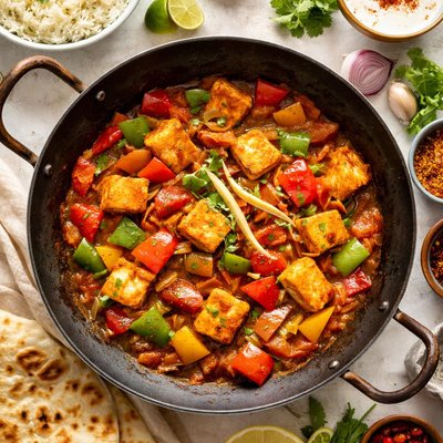 Image of Kadai Paneer Cottage Cheese on the Wok