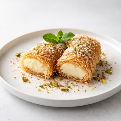 Image of Kadaifi Me Krema Greek Shredded Wheat Pastry with Custard