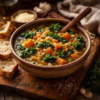 Image of Kale Sweet Potato and White Bean Soup