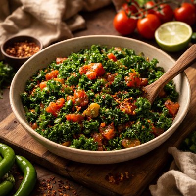 Image of Kale with Tomatoes and Green Chiles