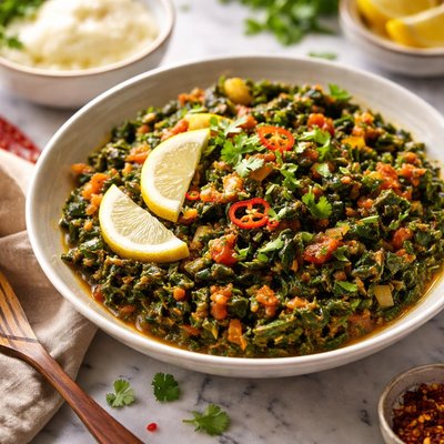 Image of Kenyan Greens Simmered with Tomatoes Sukuma Wiki