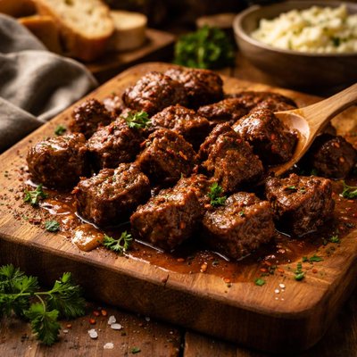 Image of Kicked Up Beef Cubes for the Crock Pot