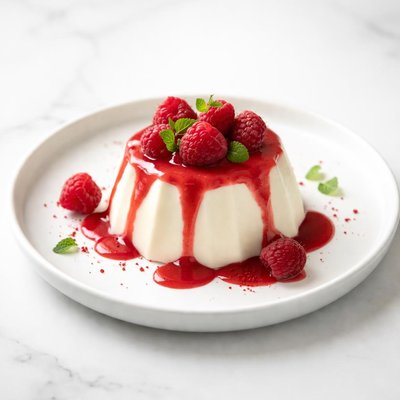Image of Kicked Up Panna Cotta with Fresh Raspberry Sauce