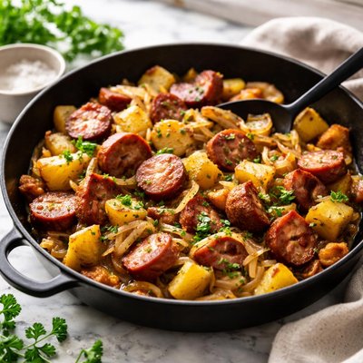 Image of Kielbasa Potato and Onion Skillet