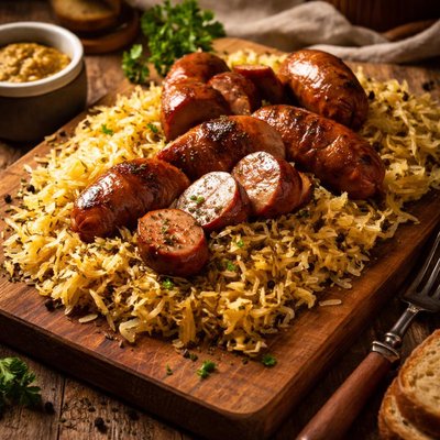 Image of Kielbasa Sausage with Caraway Sauerkraut