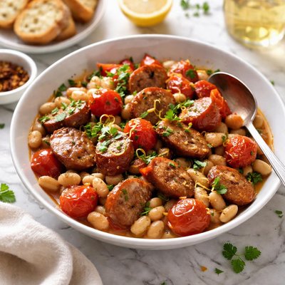 Image of Kielbasa with Tomatoes and White Beans