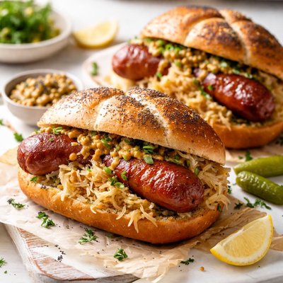 Image of Killer Kielbasa and Sauerkraut on Kaisers