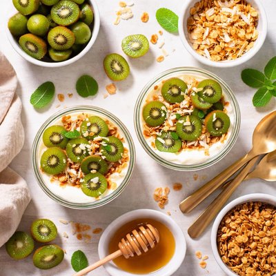 Image of Kiwi Berries and Yogurt Parfait with Toasted Coconut