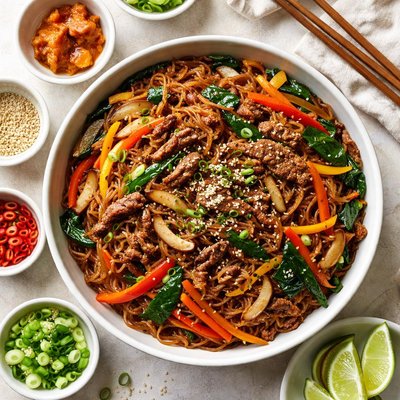Image of Korean Beef Vegetables with Noodles Chap Jae