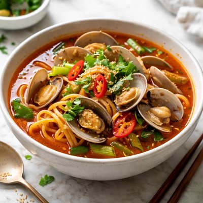 Image of Korean Spicy Clam Soup with Noodles