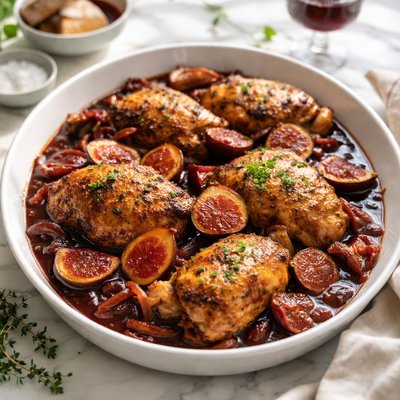 Image of Kotopoulo Me Sika Chicken with Figs in Red Wine