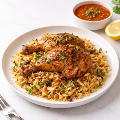 Image of Kuwaiti Chicken and Rice with Daqoos Garlic Tomato Sauce