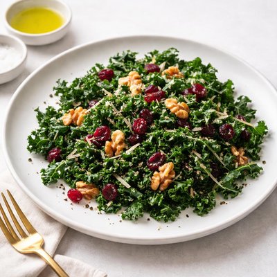 Image of Lacinato Kale Salad with Dried Cranberries and Walnuts