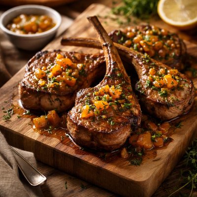 Image of Lamb Chops with Apricot and Herb Sauce