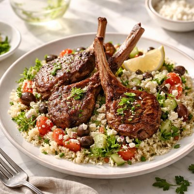 Image of Lamb Chops with Couscous Greek Style