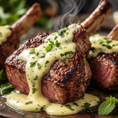 Image of Lamb Chops with Minted Hollandaise Sauce