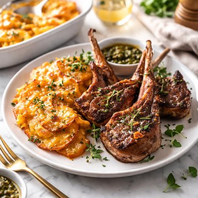 Image of Lamb Cutlets with Cheesy Sweet Potato Bake