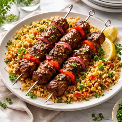 Image of Lamb Kabobs with Bulgur Pilaf