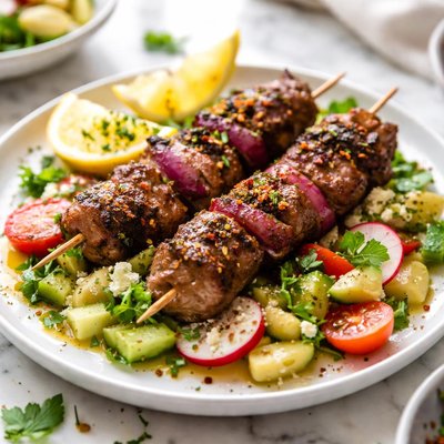 Image of Lamb Kebabs with Lima Bean Salad
