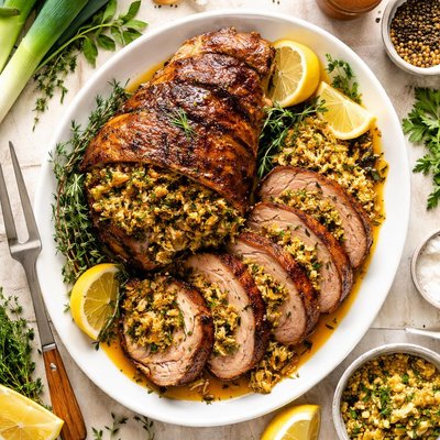 Image of Lamb Leg Stuffed with Herbed Leek Dressing