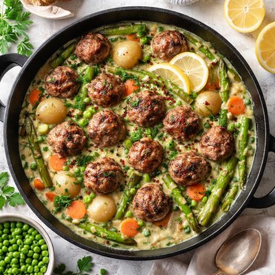 Image of Lamb Meatballs and Vegetables in Lemon Sauce