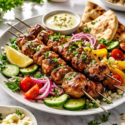 Image of Lamb or Pork Souvlaki with Fresh Veggies