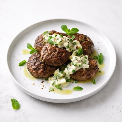Image of Lamb Patties with Yoghurt and Cucumber Dressing